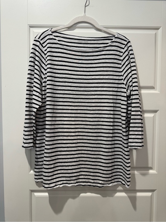 Eileen Fisher Tops - Eileen Fisher L Black/White Striped Linen Shirt